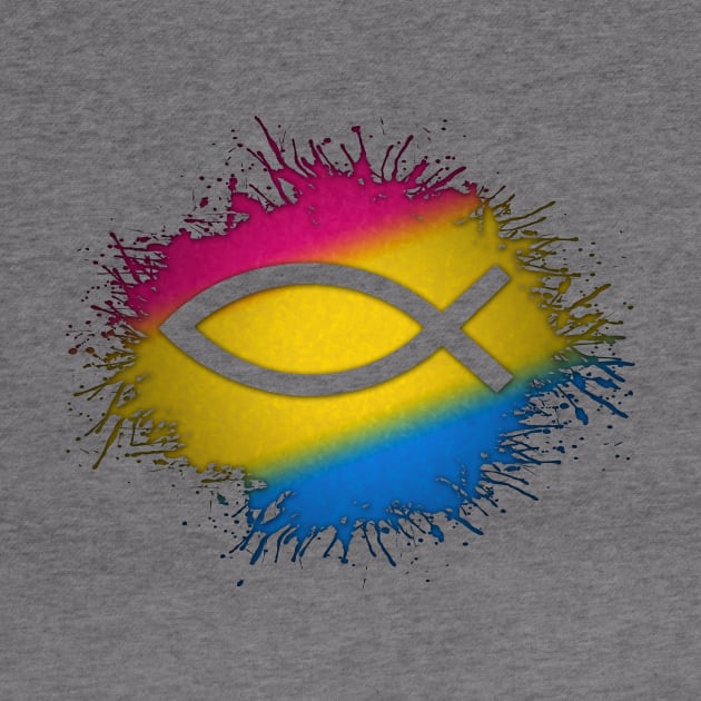 Paint Splatter Pansexual Pride Flag Fish Symbol by LiveLoudGraphics